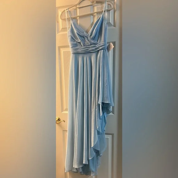 Mac Duggal Asymmetrical Hem Midi Ruffle Gown, NWT Powder Blue #55412 siz… - Picture 3 of 8